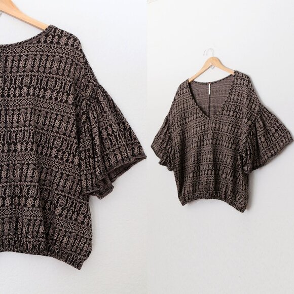 Free People Full Bloom Peasant Top Pullover in Black Flutter Boho Cotton L $98 - Picture 16 of 16